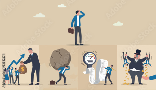 Tax hike go government increase tax or steal money from people, debt or loan interest to pay off, unethical people overcharge bills, greed businessman hold small people shaking to get all their money.