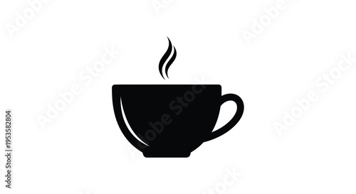 Simple black silhouette of a coffee cup with rising steam