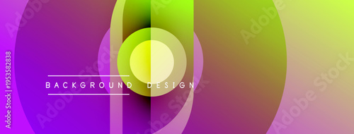 Abstract vibrant layers create dynamic circular design. Purple, yellow, green hues blend smoothly. Modern background element.