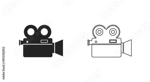 Two vintage film cameras depicted in contrasting black and white outlines