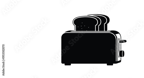 Simple black silhouette of a two slice toaster with toast popping up