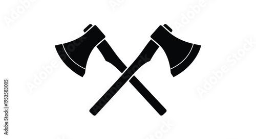 Two crossed axes depicted in a stark black silhouette against a white background