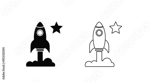 Two rocket ship icons with stars one filled and one outlined