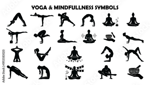 silhouettes of yoga & mindfullness