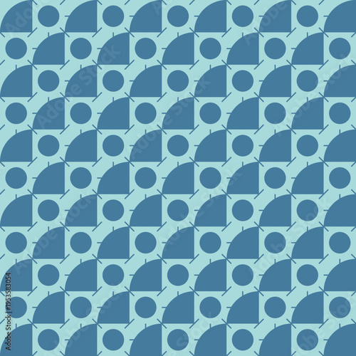 Geometric Teal Seamless Pattern with Circles and Quadrants vector background