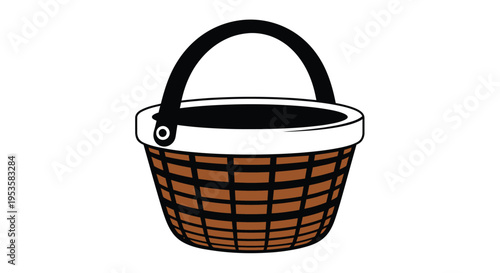A simple illustration of a woven picnic basket with a dark interior