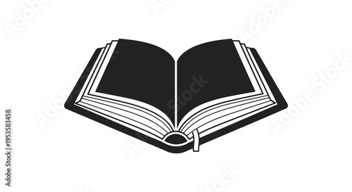 An open book with detailed pages rendered in a stark black silhouette high quality professional modern