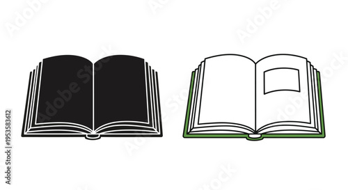 Two open books one black one white with green trim