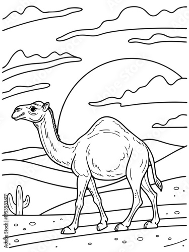 A camel standing in the desert