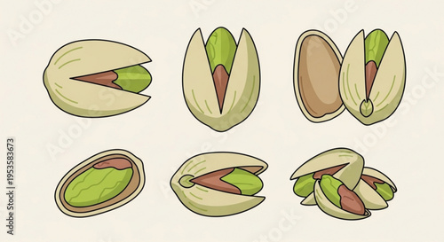 Pistachios in various stages of shell opening showcasing green kernels and brown backgrounds healthy snack