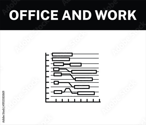 Minimalist Black and White Gantt Chart Vector Icon for Project Management and Business Planning, Ideal for Websites, Presentations, and Infographics