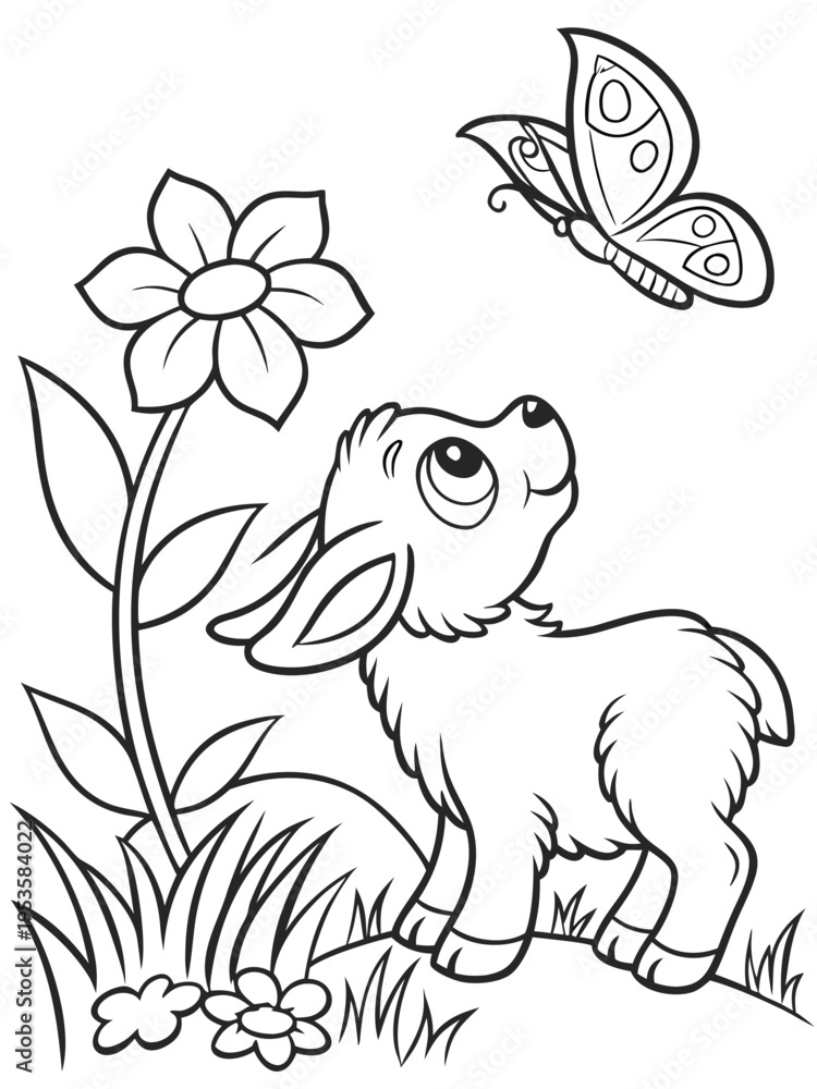 Obraz premium A lamb looking up at a butterfly