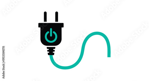 Stylized teal and black electrical plug icon with a power symbol