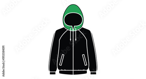 A stylized illustration of a hooded sweatshirt with a dark void for the face
