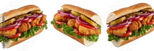 Chicken sandwiches sub sandwiches meal fast food isolated on a transparent background