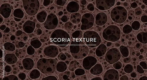 Brown scoria texture with many dark holes and bubbles  natural volcanic rock surface pattern