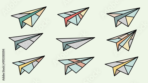 Colorful paper airplanes pattern on a light green background represents travel, freedom, and creative paper folding hobbies for all ages.