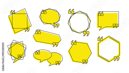 Yellow quote box stickers in various geometric shapes offer a vibrant and modern way to highlight text in digital or print designs.