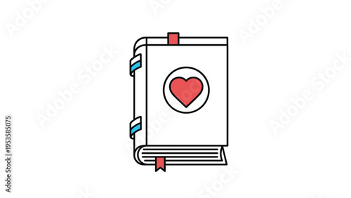 Notebook with a heart on the cover and bookmarks represents a diary, love letters, or personal journaling for romantic and creative expression.