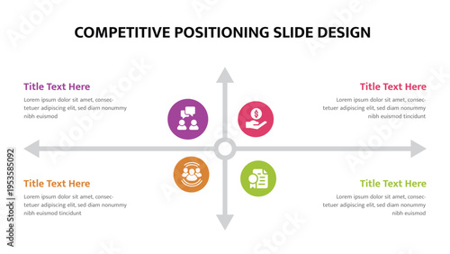 Business positioning matrix with different icons for strategy