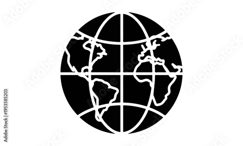 Minimalist Black Globe Earth Vector Icon Isolated on White Background