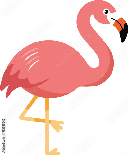 Cute pink flamingo bird character isolated on white background tropical animal minimal outline vector illustration design