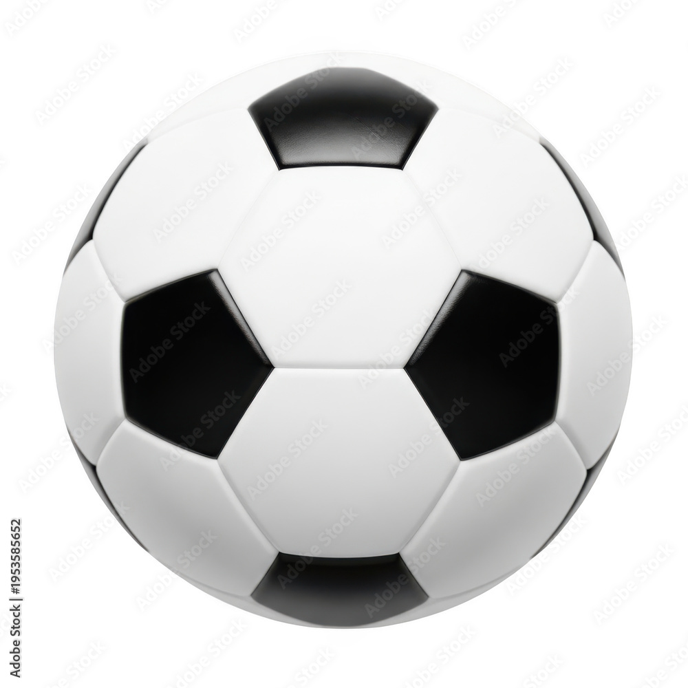 Naklejka premium Classic black and white soccer ball with pentagonal and hexagonal patterns PNG isolated on transparent background