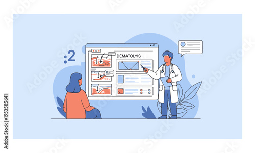 Doctor Explaining Dermatitis to Patient on Screen, Medical Consultation Illustration