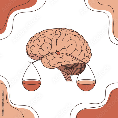 Brain Balance Illustration Mental Health Concept Neuroscience Psychology Cognitive Function Decision Making Equilibrium Scales Graphic Design