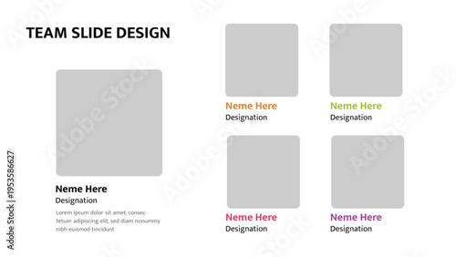 Professional presentation slide for team member introductions with multiple profile placeholders