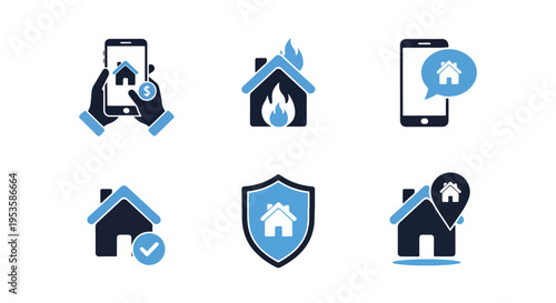 smart home security icon set vector - Blue icon set - Modern style icon  - Glyph and solid icon set - Icon vector