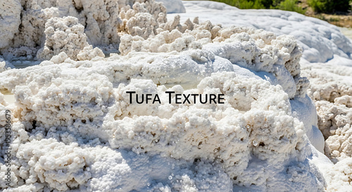 Closeup of white tufa texture formation with porous and rough surface natural geological rock  travertine limestone mineral deposit
