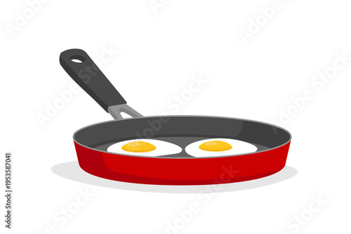 Frying Pan with Two Fried Eggs. Simple Vector Illustration of Cooking Breakfast