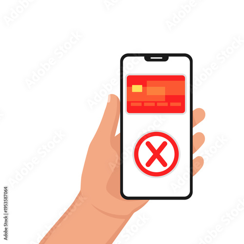 Failed Mobile Payment or Online Transaction with Smartphone and Credit Card Illustration
