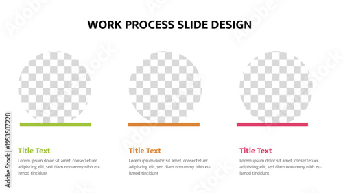 Work process template with three steps and image placeholders