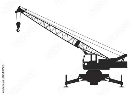Industrial tower crane mounted on a mobile carrier base for heavy lifting operations isolated on white background, Vector, illustration