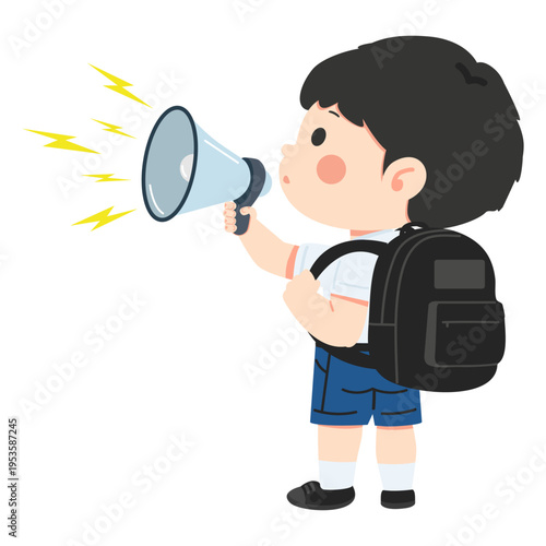 Student Boy Announcing With Megaphone