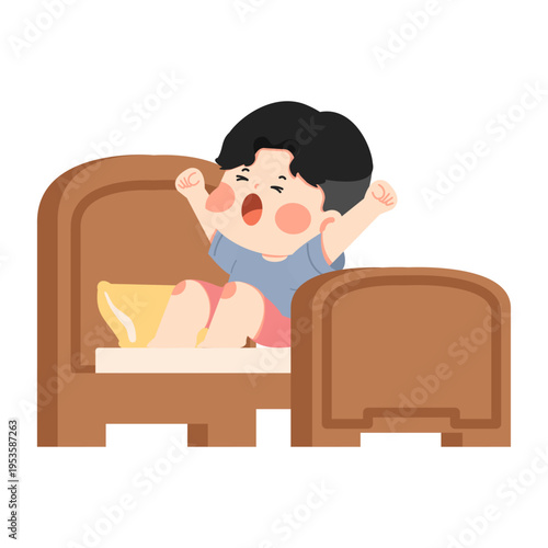 Child Yawning in Bed Sleepy Morning