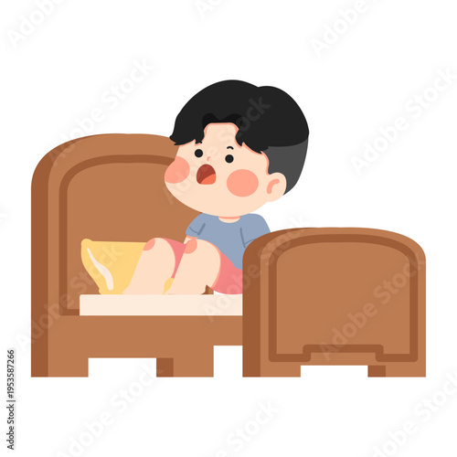 Child Sitting on Bed with Pillow