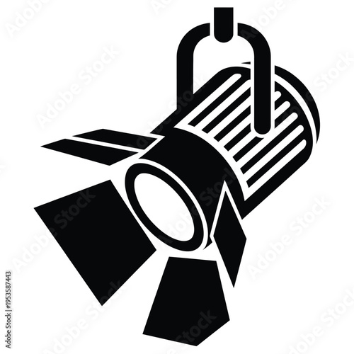 A sleek black stage spotlight with adjustable arms and focused beams of light. isolated on white background, Vector, illustration