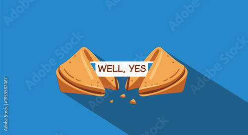 Broken fortune cookie with positive message