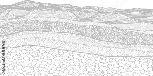 Abstract black and white winter landscape texture featuring a cold stone mountain pattern and a snowy road background