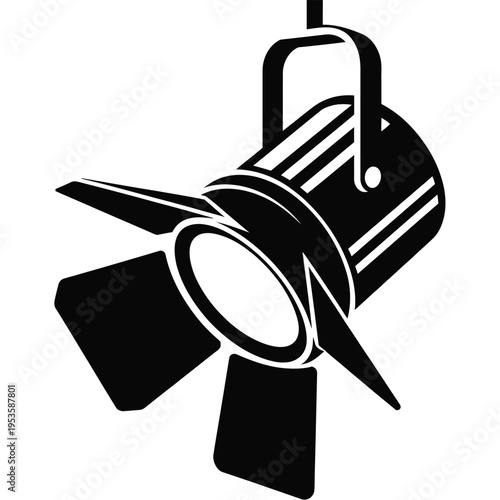 A classic theatrical spotlight projecting focused light onto a stage area isolated on white background, Vector, illustration