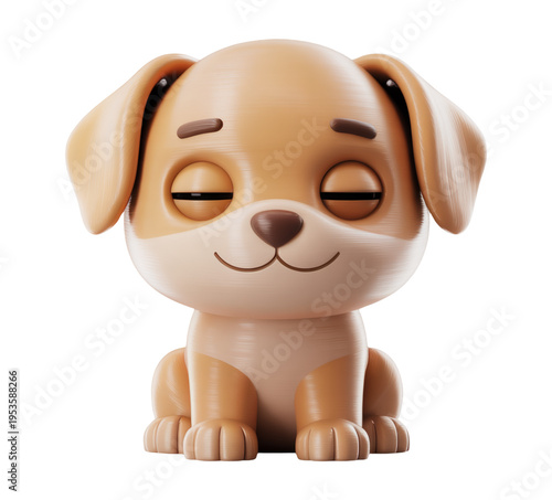Charming 3D Puppy Model with Closed Eyes and Playful Look