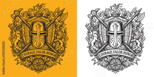 Crusader Helmet Crest with Deer and Lion Support Heraldry