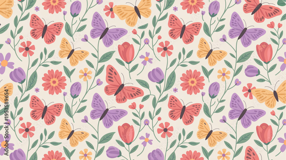 Naklejka premium Butterfly floral pattern vector