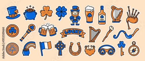 St. Patrick's Day Symbols: A vibrant array of iconic symbols associated with St. Patrick's Day, capturing the essence of Irish heritage and celebration.