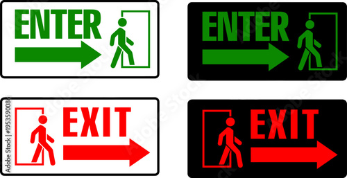 Emergency Exit and Enter Sign Icons