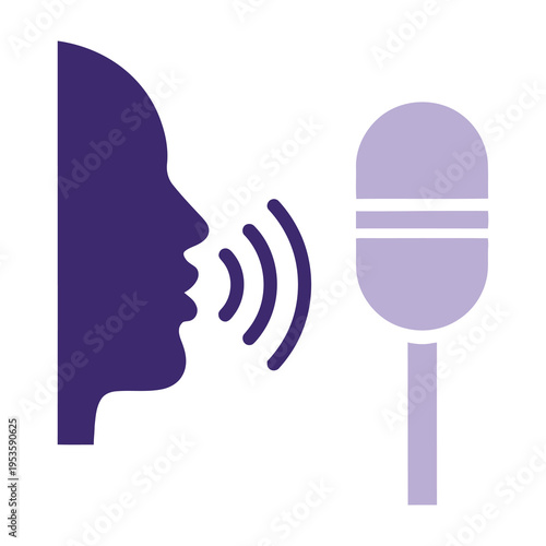 Person speaking into microphone with sound waves