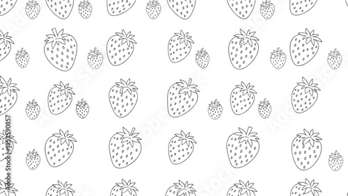 Sweet pattern of strawberries in various sizes creates a delightful and fresh design across a clean white background.